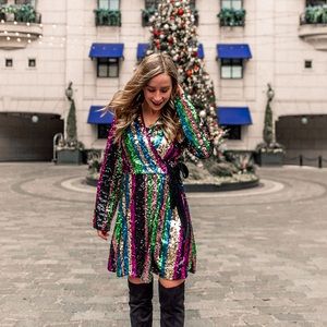 Multi Color Sequence Wrap Dress